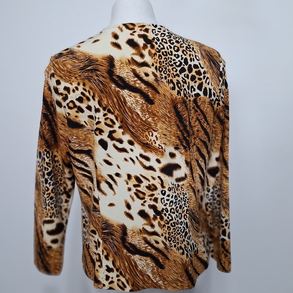 Investments Brown Tan Animal Print Mobwife Front Zip Jacket Size MP - Picture 7 of 13